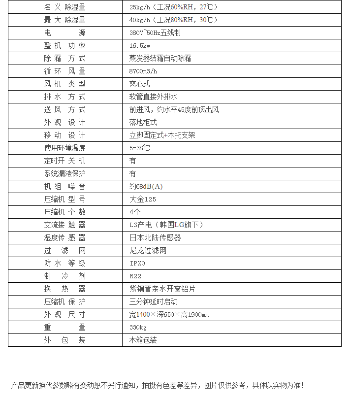 HJ-8960H食品廠倉庫除濕機(jī)參數(shù)表